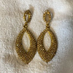 GOLD RHINESTONE DANGLE CHANDELIER EARRINGS